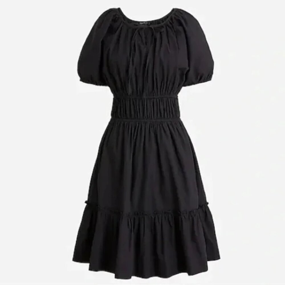 J. Crew Cinch Waisted Puff Sleeved Mini Dress Size Large Black NWT!